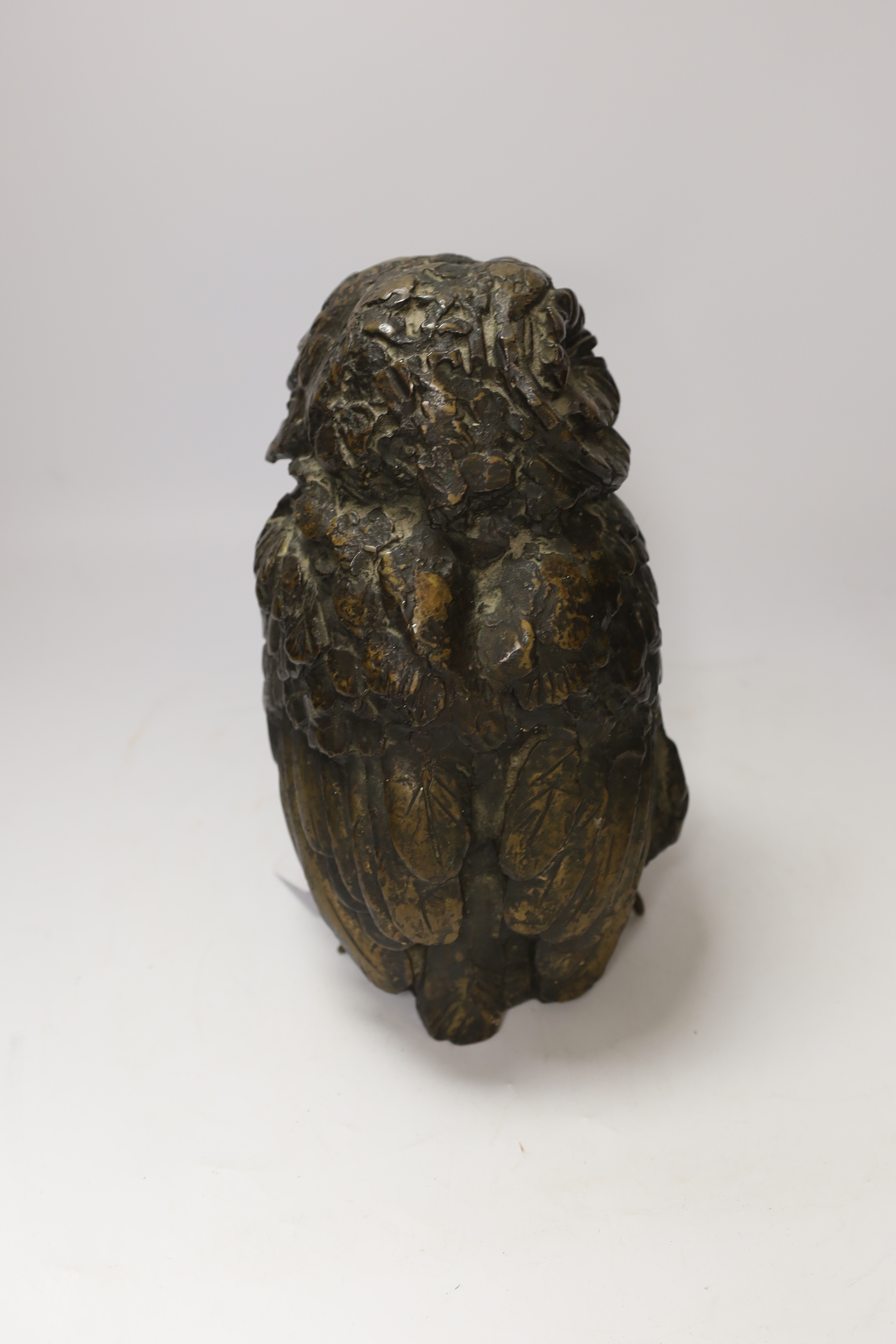A bronze study of an owl, indistinctly signed, 24cm high